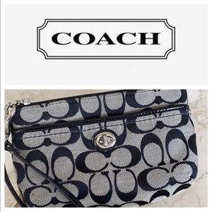 Coach Monogram & Patent Leather Wristlet Wallet